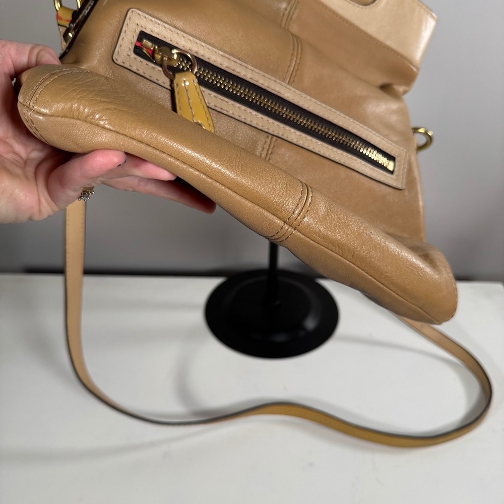 COACH Bonnie Leather Convertible Crossbody Foldover Top Handle Satchel Beige - Picture 3 of 5